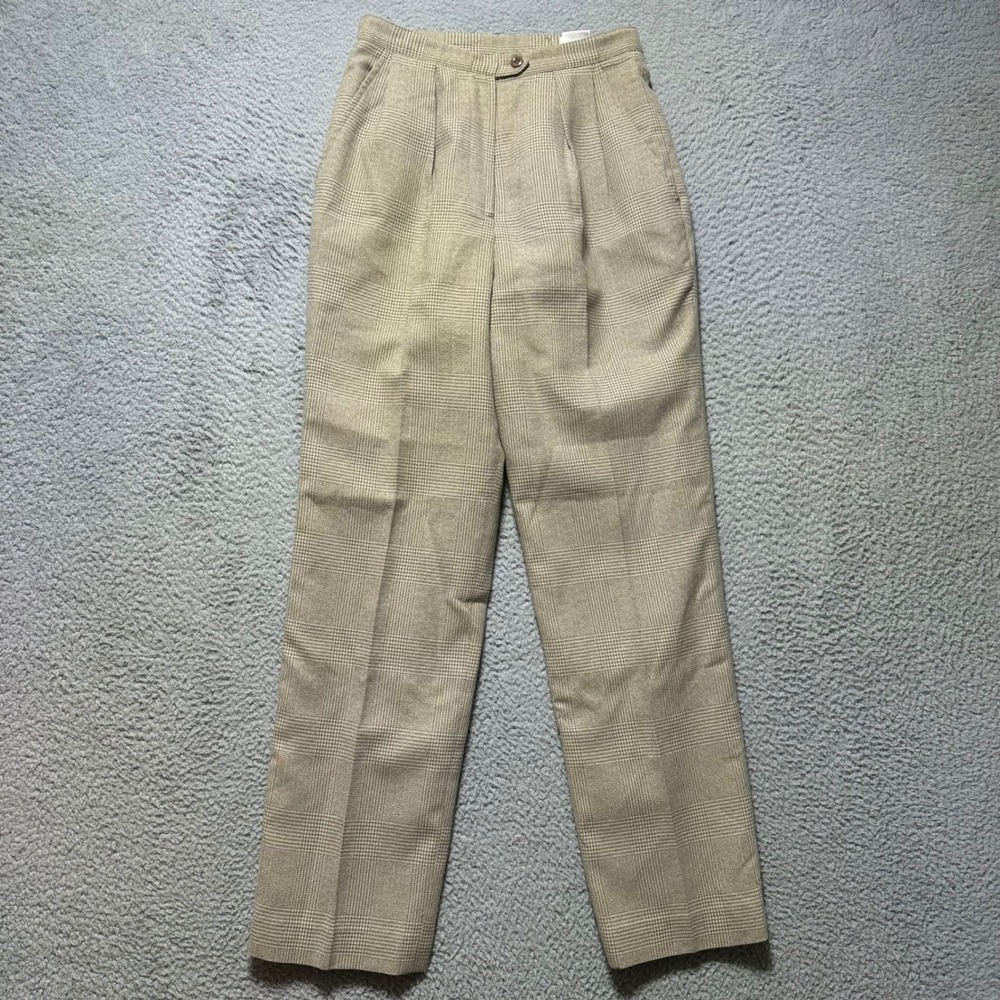 ATRIUM COLLECTION Women's Plaid Pleated Trousers‎ Size 6 Beige Office Career
